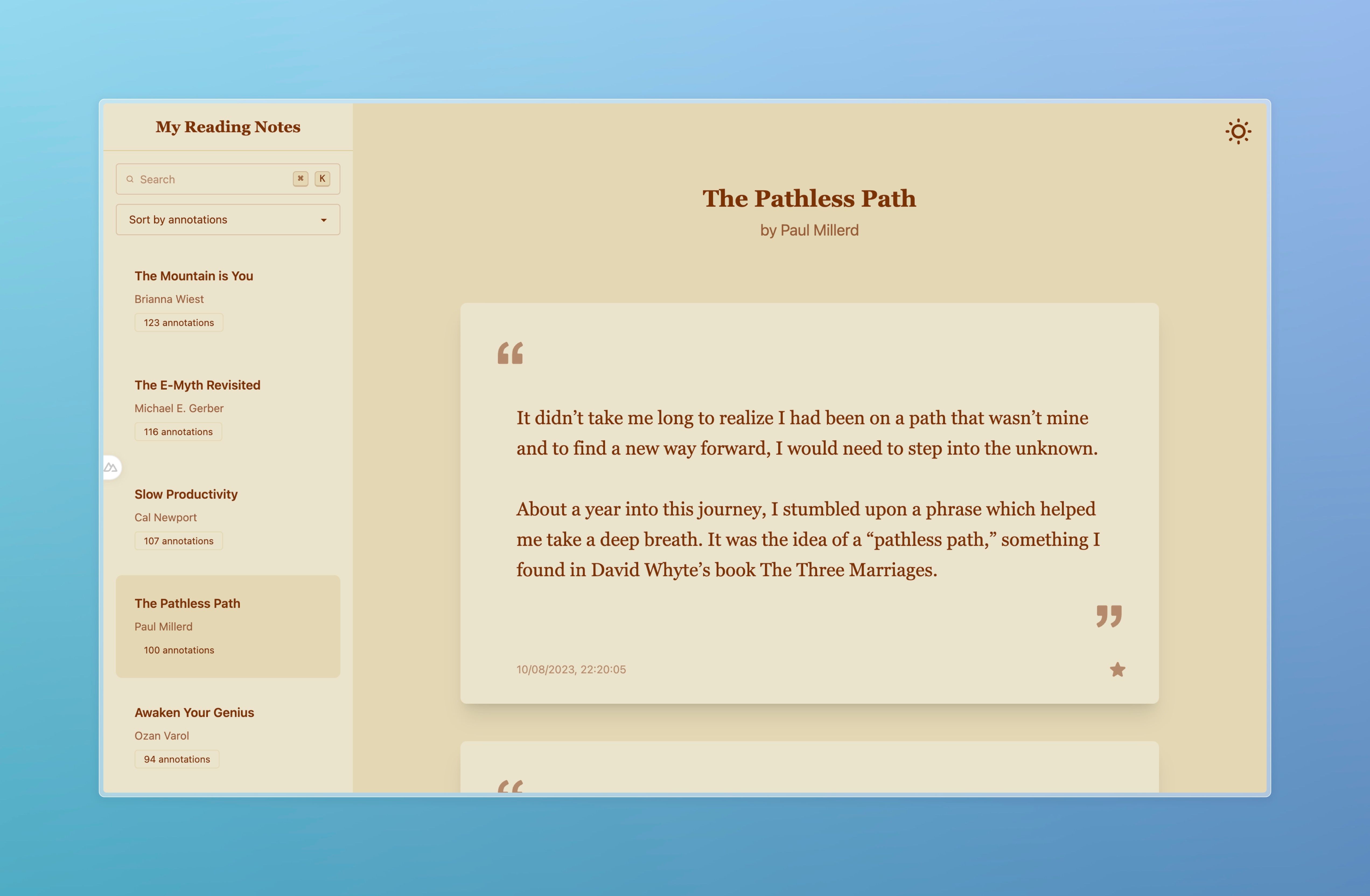 Reading Notes app